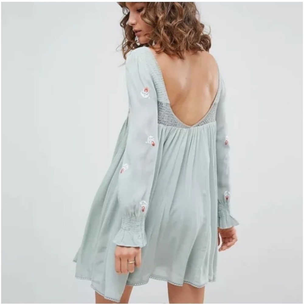 Free People Soft Mint Green Embroidered Mohave Mini Dress Small - Picture 3 of 16